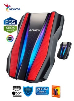أداتا محرك الأقراص الصلبة المحمول ADATA HD770G RGB DURABLE 1TB HDD خارجي للألعاب مقاوم للماء والغبار | أحمر  - Image 1