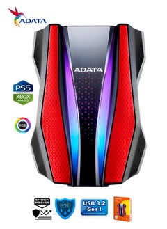 أداتا محرك الأقراص الصلبة المحمول ADATA HD770G RGB DURABLE 1TB HDD خارجي للألعاب مقاوم للماء والغبار | أحمر  - Image 5