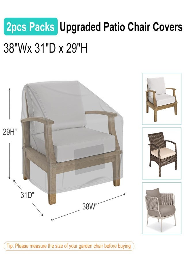 BROSYDA Patio Chair Covers for Outdoor Furniture Waterproof 2 Pack, Lawn Chair Covers 600D Heavy Duty Oxford Cloth, Large Covers for Lounge Lawn Deep Seat 38" W x 31" D x 29" H-Gray - Image 2