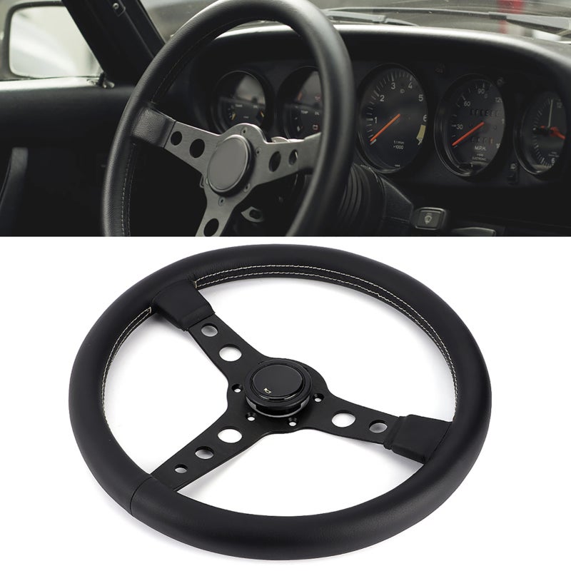 Steering Wheel Replacement 350mm 14in Diameter Leather Racing Steering Wheel - Lightweight Aluminum Spokes for Most Car Models - Image 5