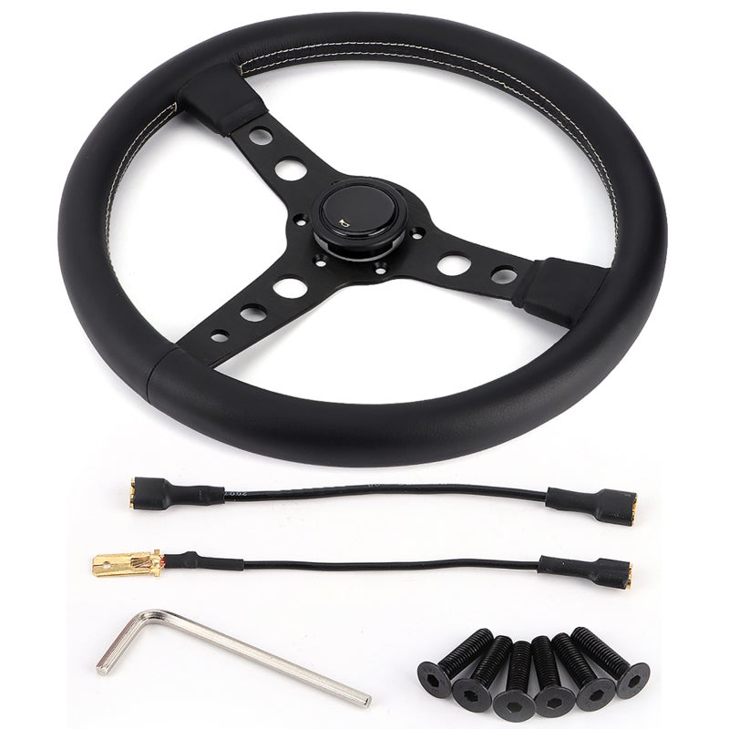 Steering Wheel Replacement 350mm 14in Diameter Leather Racing Steering Wheel - Lightweight Aluminum Spokes for Most Car Models - Image 1