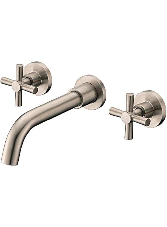 واي دي صنبور حوض حمام يُثبّت على الحائط بمقبضين متقاطعين، مصنوع من النحاس الصلب، ذو فوهة طويلة، خلاط حوض، ماء ساخن وبارد، صنبور حوض غسيل عصري. - Image 1