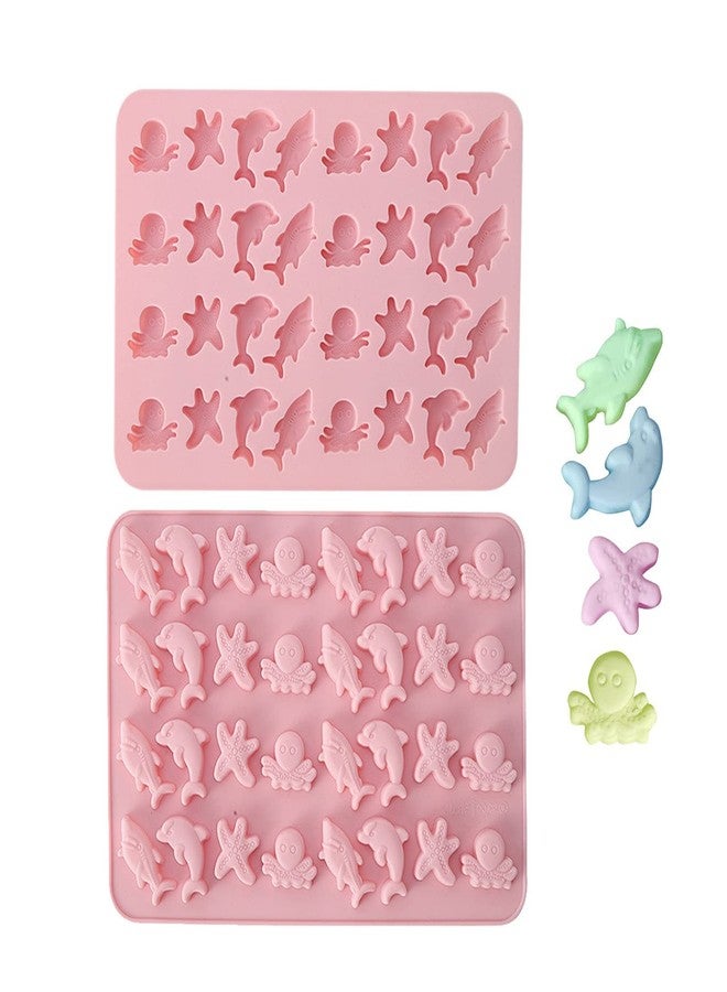 Ipotkitt 2 Pcs Pink Marine Theme Silicone Molds - Sea Animal Molds: Ocean Octopuses, Starfish, Whales & Dolphins for DIY Cake Decoration, Chocolate & Candy Craft Making - Image 1