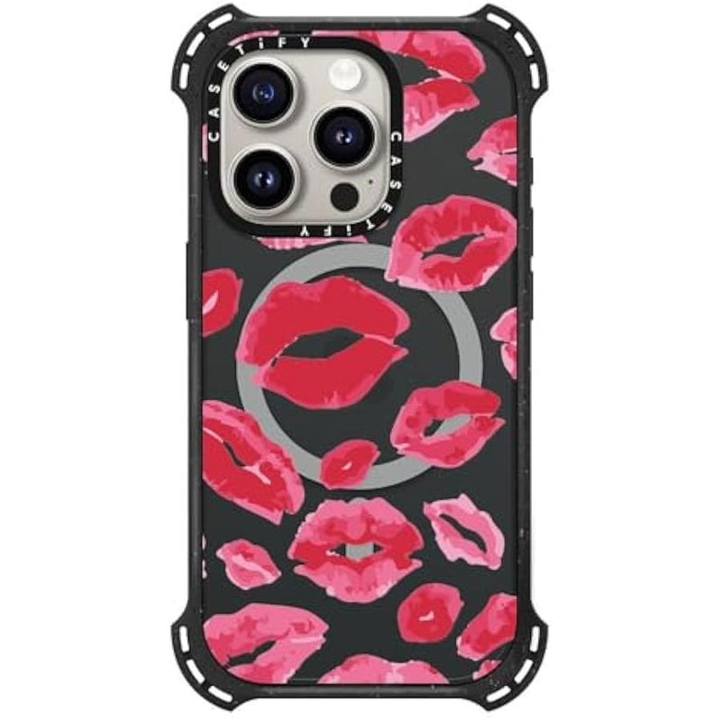 Casetify Bounce iPhone 15 Pro Case 【6X Military Grade Drop Tested / 21.3ft Drop Protection/Compatible with Magsafe】 - Lipstick Kisses - Triple Black - Image 1
