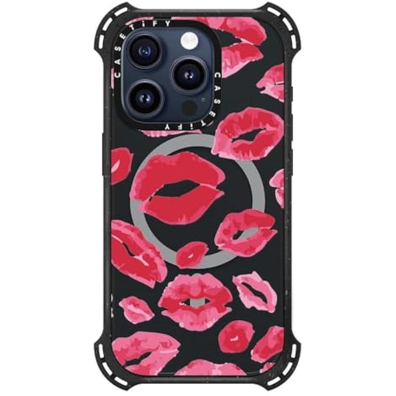 Casetify Bounce iPhone 15 Pro Case 【6X Military Grade Drop Tested / 21.3ft Drop Protection/Compatible with Magsafe】 - Lipstick Kisses - Triple Black - Image 2
