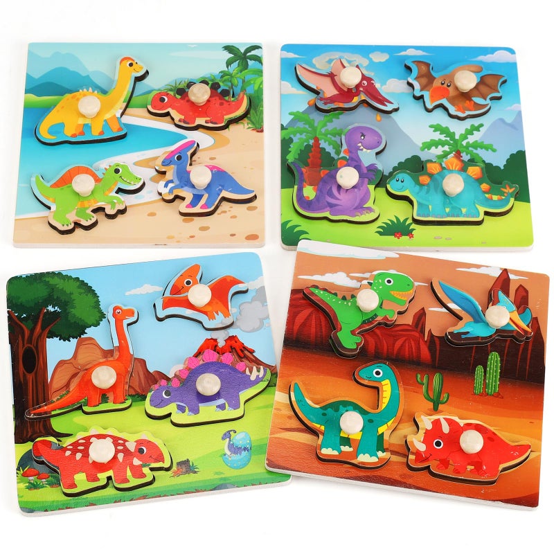 Slotic Wooden Peg Puzzles for Toddlers 13 Kids Educational Preschool Peg Puzzle Toy Ages 24 Set of 4 Dinosaur Toddler Puzzles Ideal Gift for Ages 1 2 3 4 Boys and Girls - Image 2