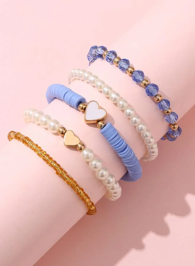 Take Two Pack of 5 - Beaded Bracelet with Heart Charm