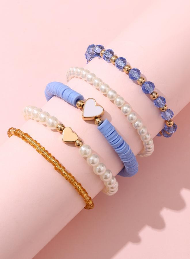 Take Two Pack of 5 - Beaded Bracelet with Heart Charm - Image 1