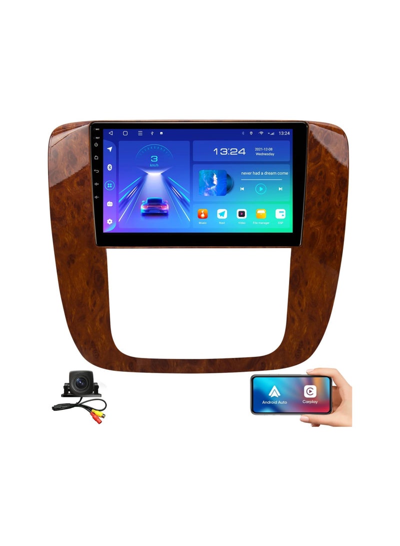Android Car Stereo for GMC Yukon Tahoe Suburban 2007-2012 Chevrolet Silverado 2010-2013 6GB RAM 128GB ROM 9 Inch Support SIM Card, Apple Carplay, MirrorLink WiFi BT, IPS Touch Screen with AHD Camera