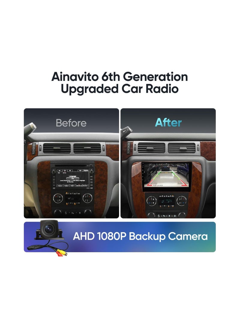 Android Car Stereo for GMC Yukon Tahoe Suburban 2007-2012 Chevrolet Silverado 2010-2013 6GB RAM 128GB ROM 9 Inch Support SIM Card, Apple Carplay, MirrorLink WiFi BT, IPS Touch Screen with AHD Camera
