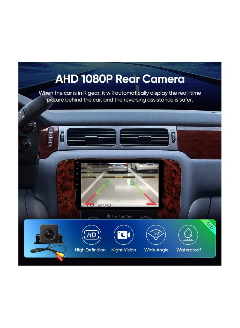 Android Car Stereo for GMC Yukon Tahoe Suburban 2007-2012 Chevrolet Silverado 2010-2013 6GB RAM 128GB ROM 9 Inch Support SIM Card, Apple Carplay, MirrorLink WiFi BT, IPS Touch Screen with AHD Camera