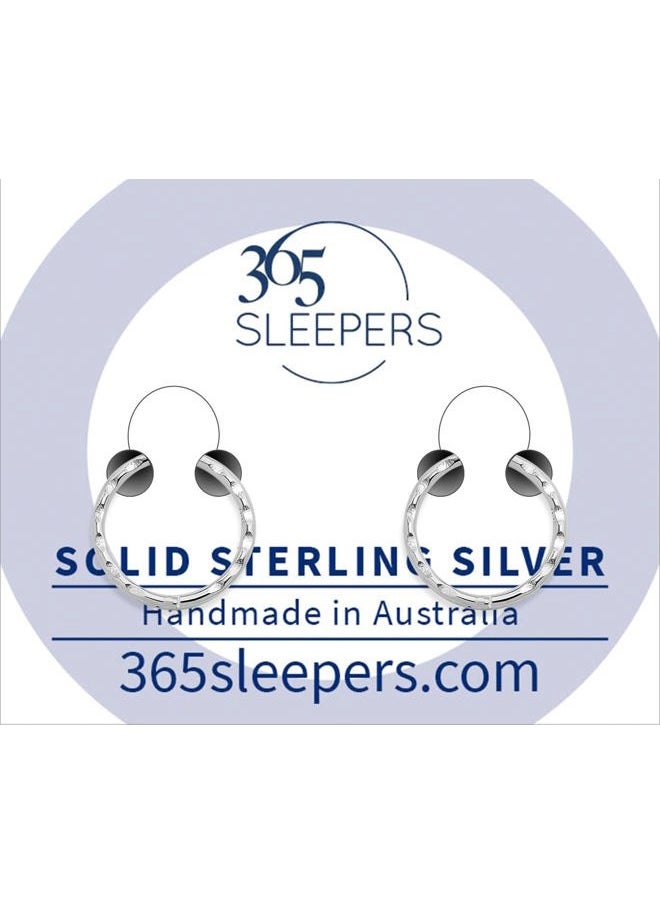 365 Sleepers - (10mm) 925 Solid Sterling Silver Australian Made Faceted Hinged Sleeper Earrings Nose Lip Septum Tragus Hoop Segment Ring Nickel Free Hypoallergenic - Image 1