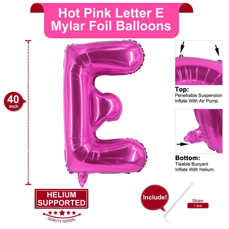 Lovoir 40 Inch Large Hot Pink Letter E Balloons Big Size Jumbo Mylar Foil Helium Balloon for Birthday Party Celebration Decorations Alphabet Hot Pink E - Image 2