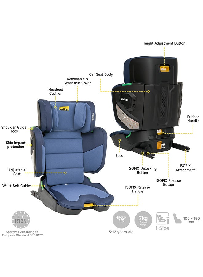جوفيكيدز Jovikids Rober i-Size Booster Seat with ISOFIX, Suitable for Kids 100-150cm (Approx. 3 to 12 Years), Adjustbale Height and Width, Cabin Size Portable Car Seat, Compact & Folding, ECE R129, Blue - Image 5