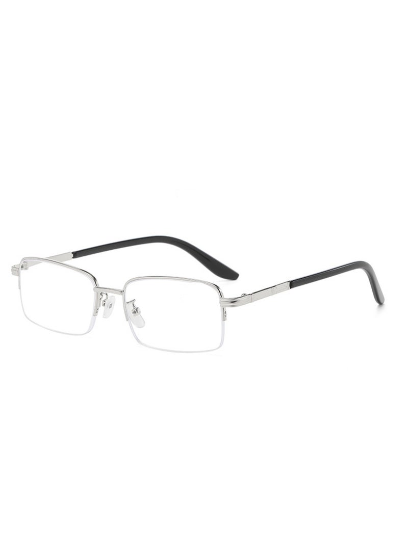 Booma Opticals JESSIE -S +1.50 Silver Frame Reading Glasses, Presbyopia, Prescription Eyeglasses, Corrective Anti-Blue Light Lenses for Men & Women, Unisex – Silver Metal Frame and Hinge, Stylish Square Design, Computer Screen Eyestrain Relief - Image 1