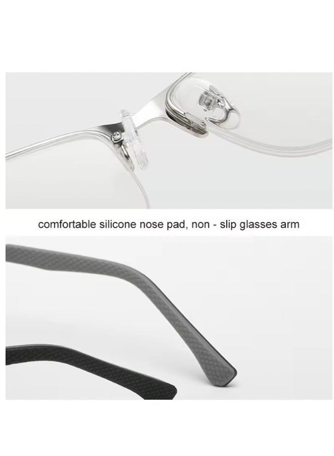 Booma Opticals JESSIE -S +1.50 Silver Frame Reading Glasses, Presbyopia, Prescription Eyeglasses, Corrective Anti-Blue Light Lenses for Men & Women, Unisex – Silver Metal Frame and Hinge, Stylish Square Design, Computer Screen Eyestrain Relief - Image 4