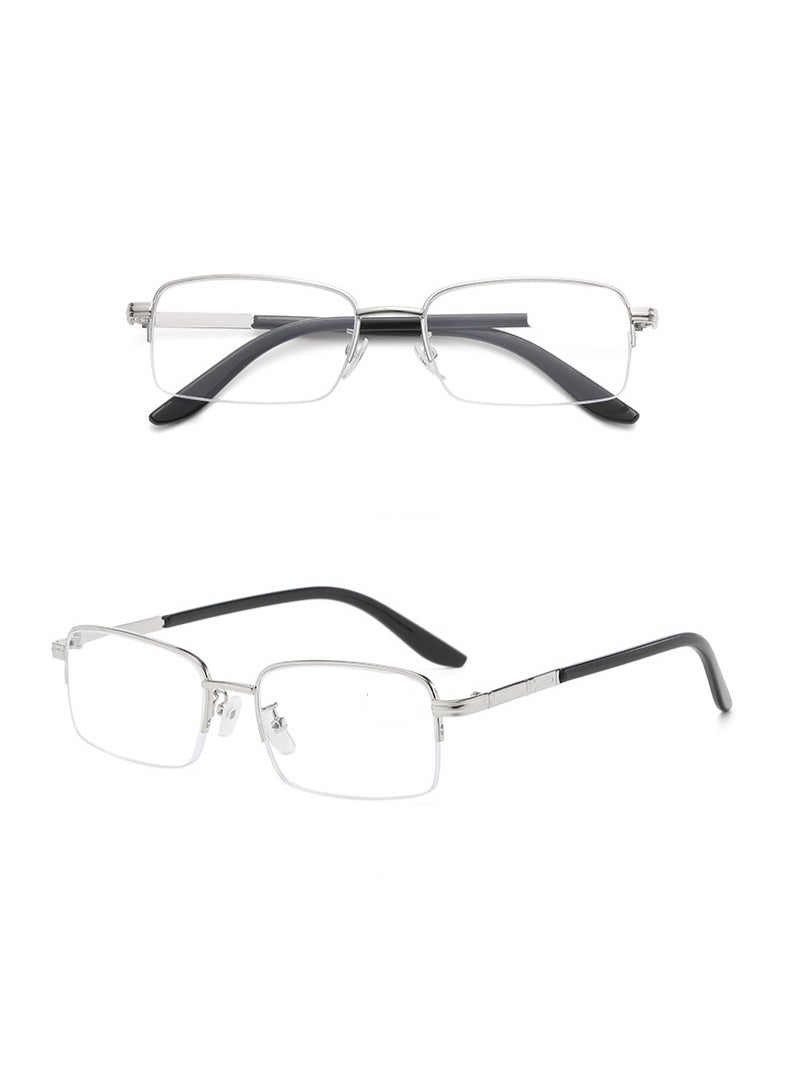 Booma Opticals JESSIE -S +1.50 Silver Frame Reading Glasses, Presbyopia, Prescription Eyeglasses, Corrective Anti-Blue Light Lenses for Men & Women, Unisex – Silver Metal Frame and Hinge, Stylish Square Design, Computer Screen Eyestrain Relief - Image 3