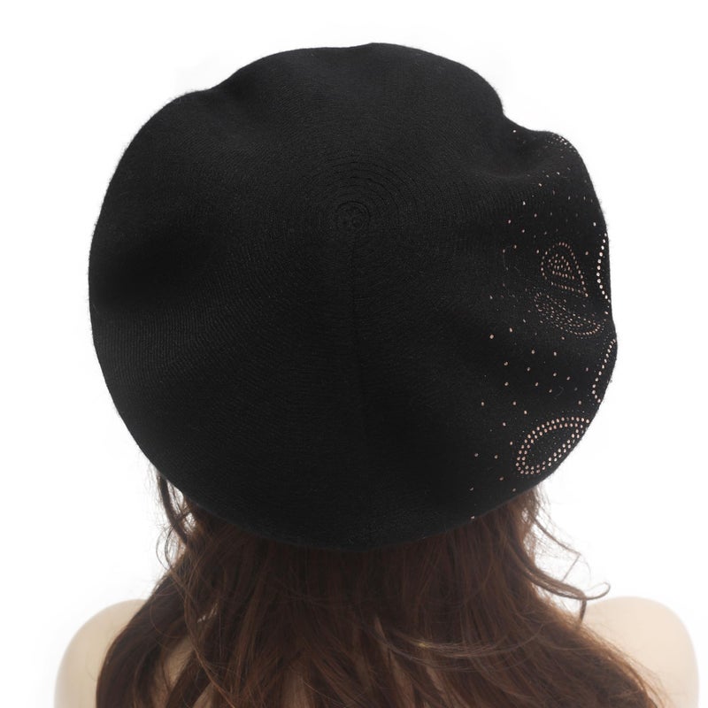ZLYC Womens French Beret Hat Reversible Knitted Thickened Warm Cap for Ladies Girls (Paisley Black) - Image 3