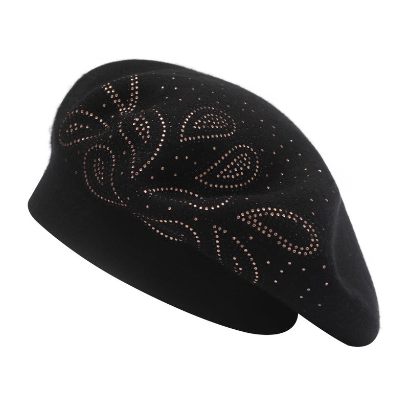 ZLYC Womens French Beret Hat Reversible Knitted Thickened Warm Cap for Ladies Girls (Paisley Black) - Image 1