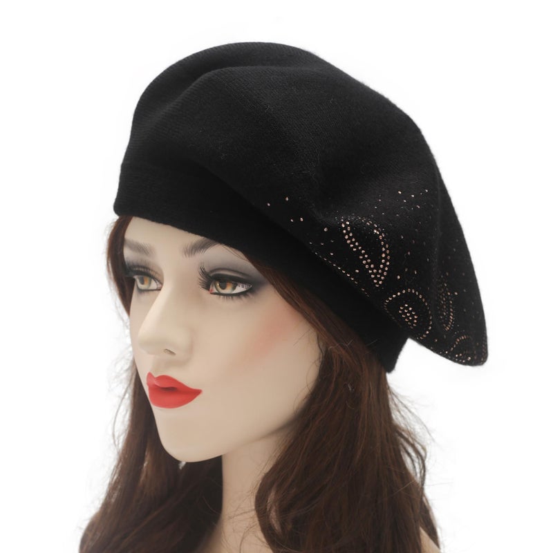 ZLYC Womens French Beret Hat Reversible Knitted Thickened Warm Cap for Ladies Girls (Paisley Black) - Image 2