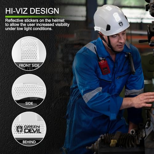GREEN DEVIL Type 1 Class E Safety Helmet Lightweight Non-Vented White Hard Hat for Men Women - Image 2