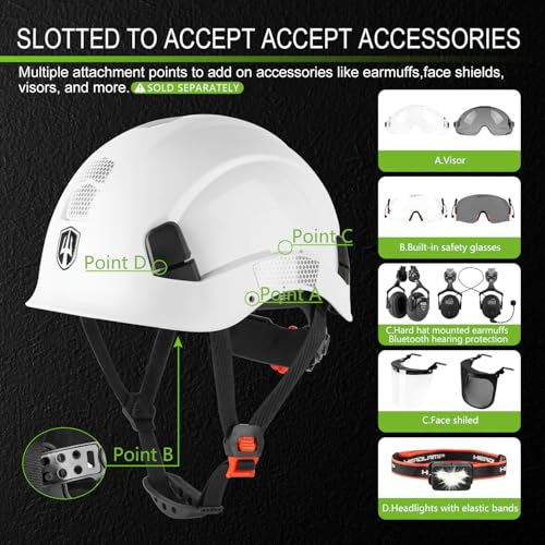 GREEN DEVIL Type 1 Class E Safety Helmet Lightweight Non-Vented White Hard Hat for Men Women - Image 4