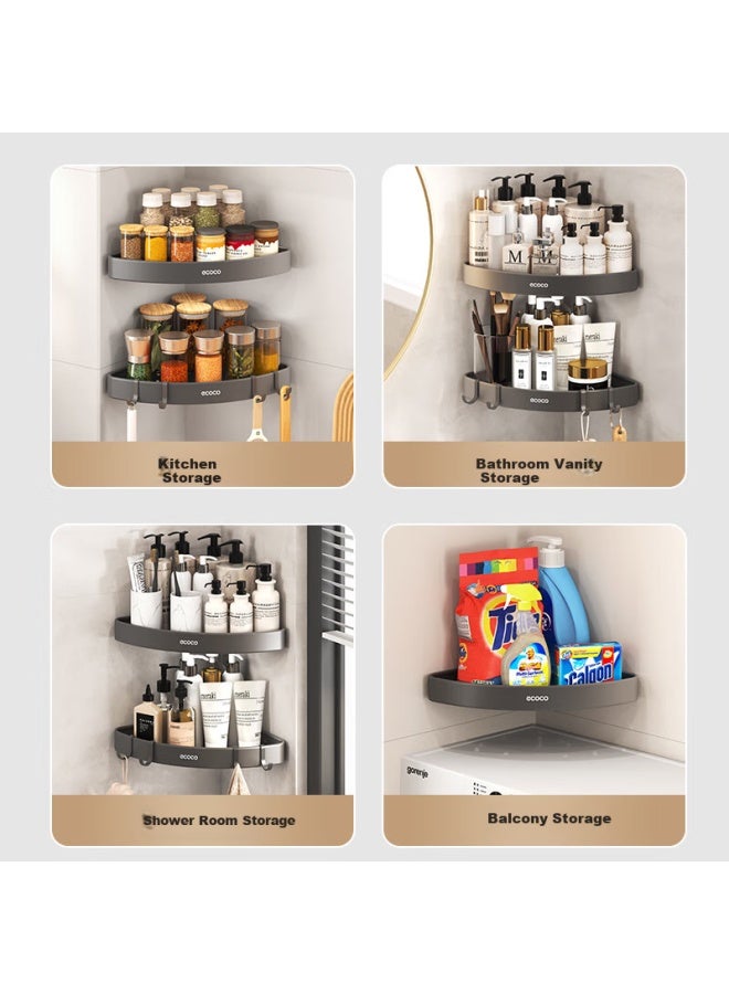 Ecoco Italian Cocoa Ecoco No-drill Bathroom Triangle Storage Rack, Wall-mounted Washroom Vanity Organizer, E24018 Gray - Image 2