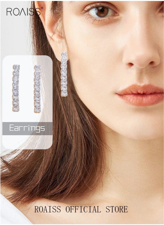 roaiss 3 Pcs Zircon Necklace Earrings Set Ear Drop Dangle Diamond Bridal Dress Accessories for Women Silver/Clear  - Image 2