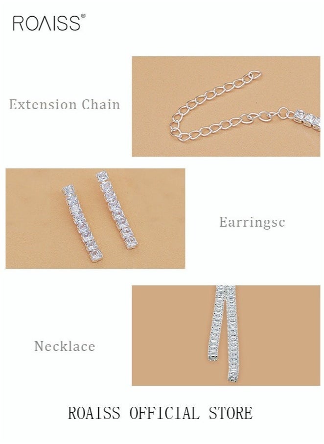 roaiss 3 Pcs Zircon Necklace Earrings Set Ear Drop Dangle Diamond Bridal Dress Accessories for Women Silver/Clear  - Image 4