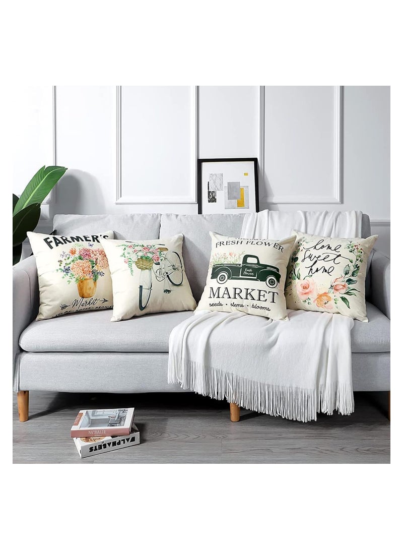 Set of 4 Waterproof Decorative Throw Pillow Covers for Outdoor and Indoor Use, Ideal for Patio, Garden, Living Room, and Sofa Decor (18x18 Inches) - Tulip Farm Cycling Flowers Design - Image 3