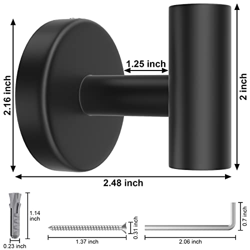 stusgo 6-Pack Black Towel Hooks, Towel Hook Wall Mounted, Matte Black Hooks for Bathroom, Stainless Steel Wall Hooks for Hanging, Modern Towel Hooks for Bathroom - Image 2