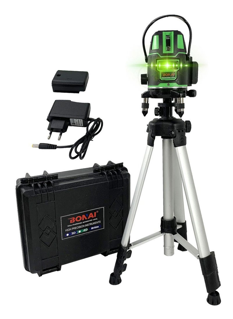 BONAI Laser level 5 Lines Green Light Professional Cross Marking Meter Self-leveling Horizontal Vertical Laser Ruler Spirit Level (5 Lines)