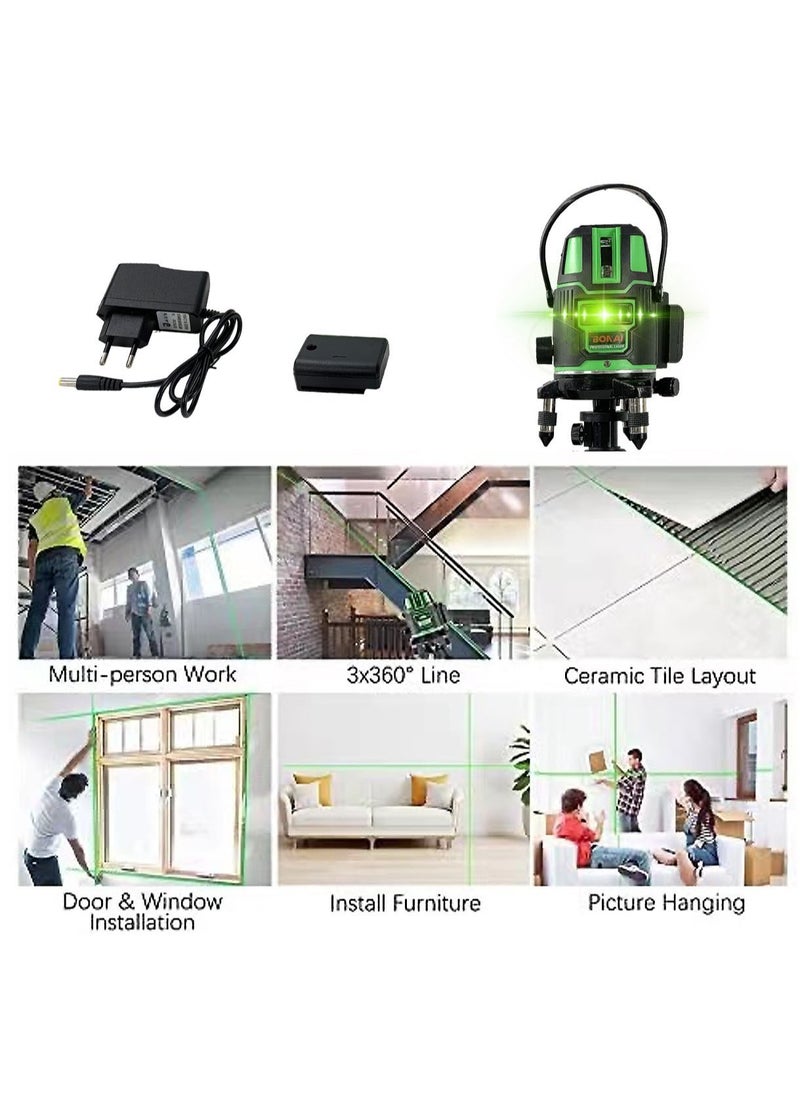 BONAI Laser level 5 Lines Green Light Professional Cross Marking Meter Self-leveling Horizontal Vertical Laser Ruler Spirit Level (5 Lines)