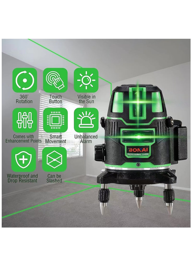 BONAI Laser level 5 Lines Green Light Professional Cross Marking Meter Self-leveling Horizontal Vertical Laser Ruler Spirit Level (5 Lines)