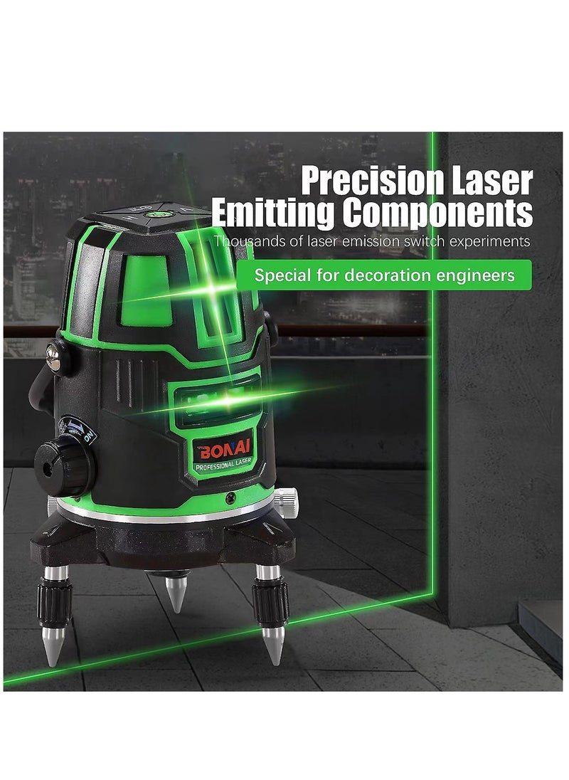 BONAI Laser level 5 Lines Green Light Professional Cross Marking Meter Self-leveling Horizontal Vertical Laser Ruler Spirit Level (5 Lines)