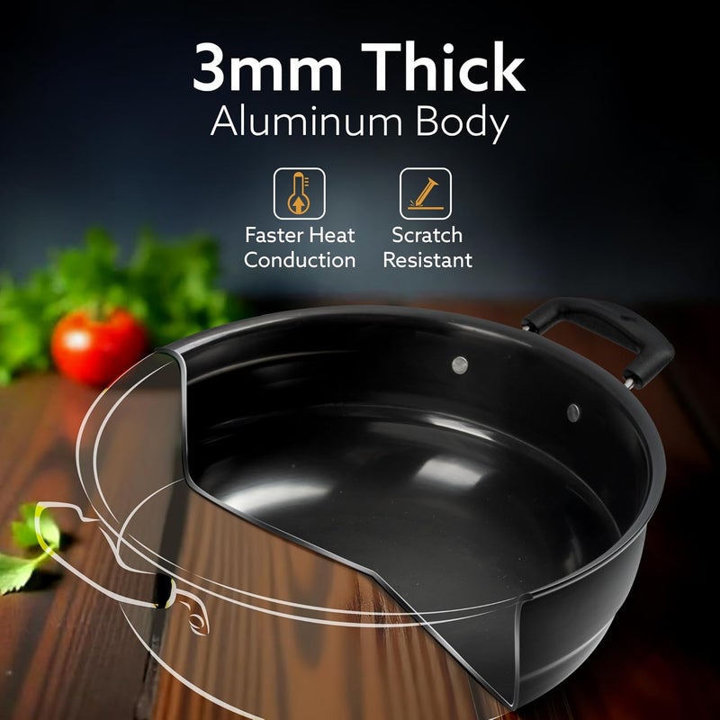 AGARO Elite Hard Anodised Multi Kadhai with Stainless Steel Lid, 5L, Gas Compatible, 3mm Thick Body, Riveted Handle - Image 3