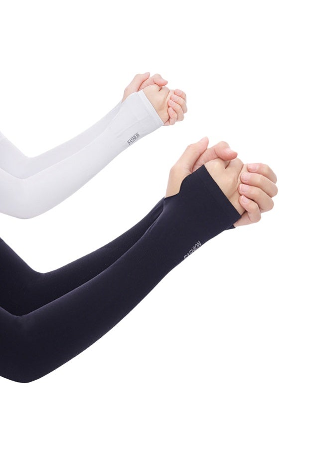 Sunscreen Ice Sleeves Summer Outdoor Sleeves Women's Sunscreen Sleeves Men's Cycling Arm Sleeves Summer Ice Silk Sleeves Two pairs(Black+White)  - Image 1