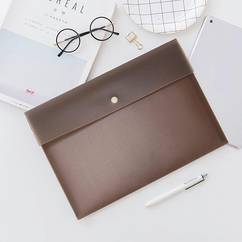 Khazna Document File Folder, Pockets File Jacket, Plastic Envelope Flat Document Letter, Organizer with Snap Button Closure A4 Letter Size (Pack of 5, Brown) - Image 2