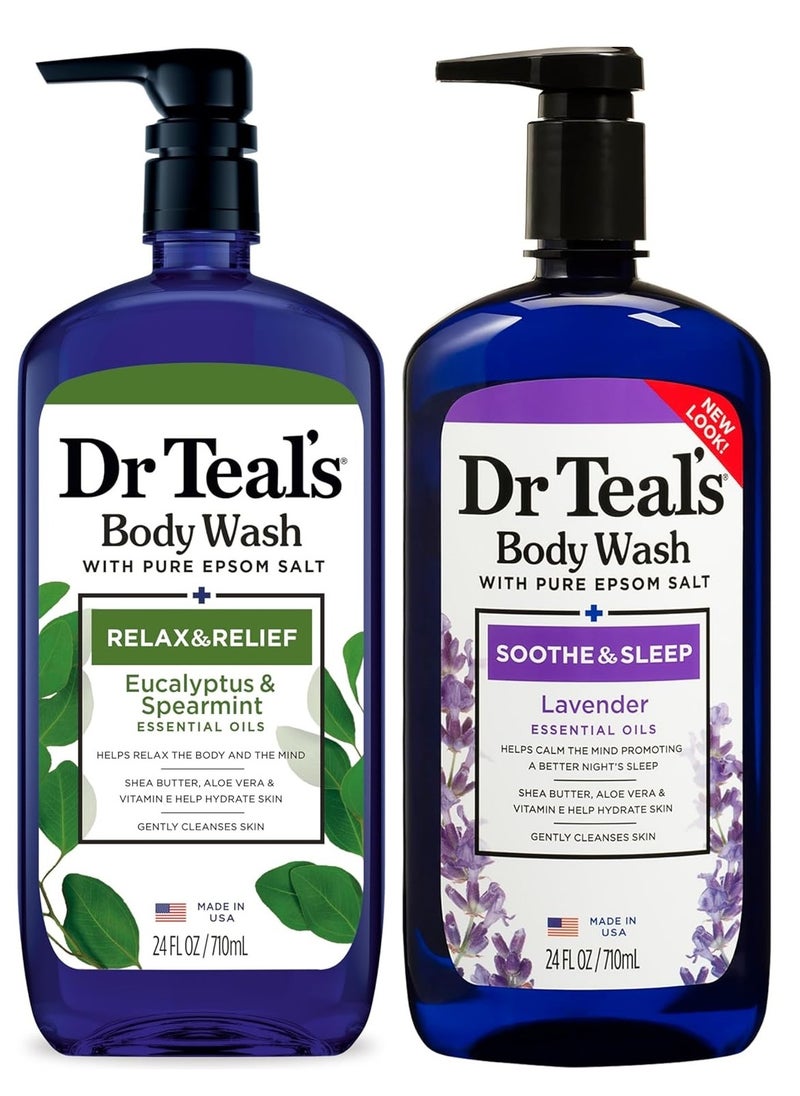 Dr Teal's Epsom Salt Body Wash Lavender, 710 ml, with Epsom Salt Body Wash Eucalyptus and Spearmint, 710 ml  - Image 1