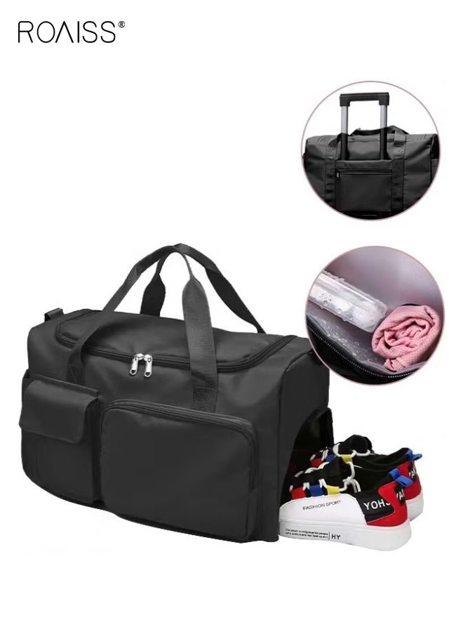 roaiss Unisex Large Capacity Gym Sacks, Waterproof Duffel Bag for Women Men, Equipment Bags Travel Sports Yoga Overnight Bag with Shoes Compartment Black - Image 1