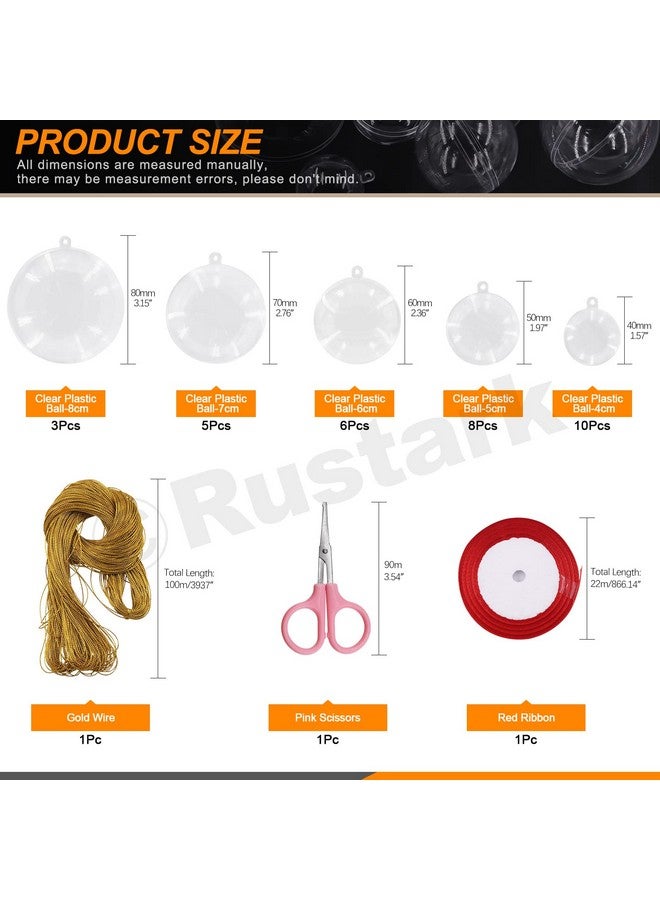 Rustark 35Pcs Clear Plastic Round Fillable Balls Christmas Ornaments Diy Craft Balls Assortment Kit Fillable Decor For Wedding Christmas Crafts Decoration (Round45678Cm Dia.) - Image 2