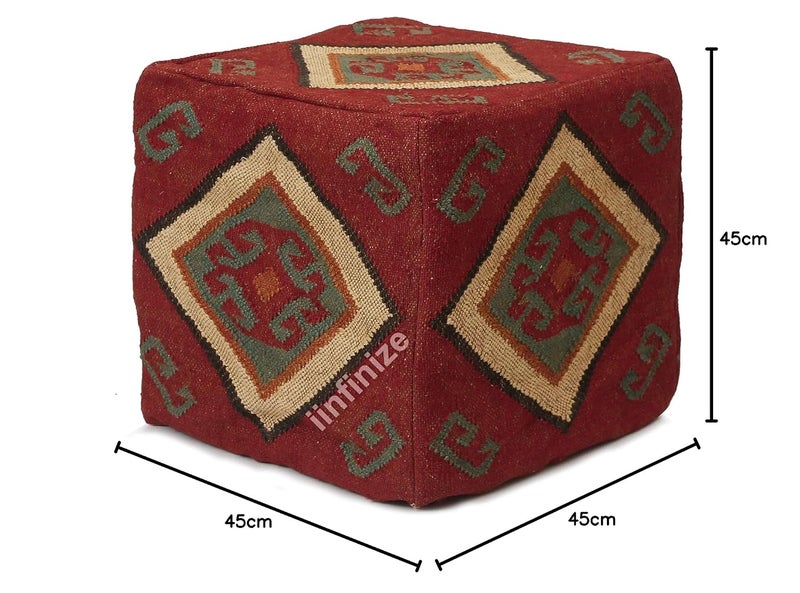 iinfinize Kilim Foot Stool for Office Home Decor Footrest Handmade Wool Jute Stylish Bean Bag Throw Vintage Woven Ottoman with Storage Living Room Sitting Furniture Pouffes Luxury Large Muddha Pouf - Image 2