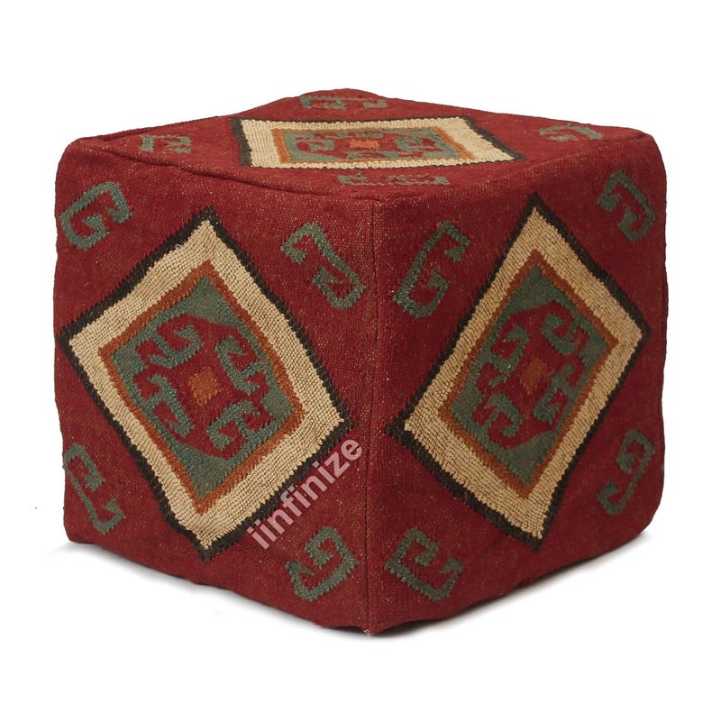 iinfinize Kilim Foot Stool for Office Home Decor Footrest Handmade Wool Jute Stylish Bean Bag Throw Vintage Woven Ottoman with Storage Living Room Sitting Furniture Pouffes Luxury Large Muddha Pouf - Image 4