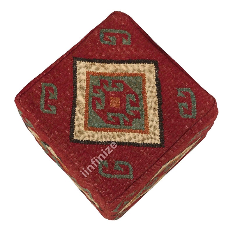 iinfinize Kilim Foot Stool for Office Home Decor Footrest Handmade Wool Jute Stylish Bean Bag Throw Vintage Woven Ottoman with Storage Living Room Sitting Furniture Pouffes Luxury Large Muddha Pouf - Image 5