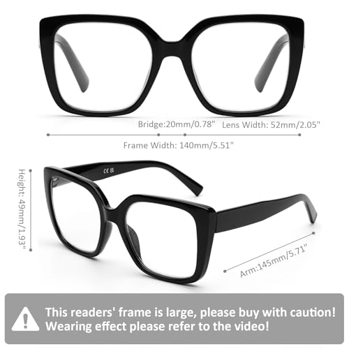 DOOViC 3 Pack Oversized Reading Glasses for Women Blue Light Blocking Square Stylish Computer Readers +1.00 Strength - Image 3
