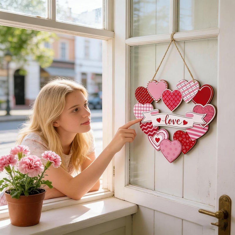 Valentine Door Decorations - Porch Decor Love Heart Sign | Holiday Front Door Hanger - for Outdoor Indoor Living Room Store Cafe Party Wall Window Wedding - Image 2