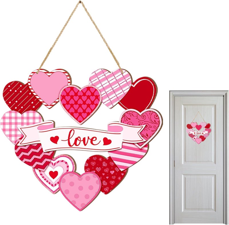 Valentine Door Decorations - Porch Decor Love Heart Sign | Holiday Front Door Hanger - for Outdoor Indoor Living Room Store Cafe Party Wall Window Wedding - Image 1