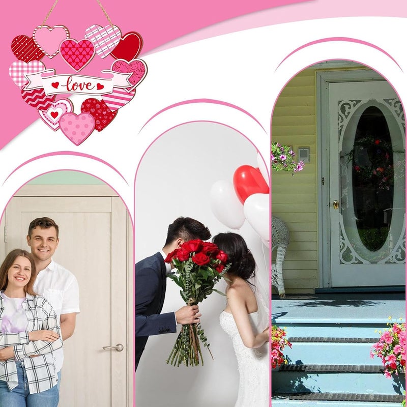 Valentine Door Decorations - Porch Decor Love Heart Sign | Holiday Front Door Hanger - for Outdoor Indoor Living Room Store Cafe Party Wall Window Wedding - Image 4