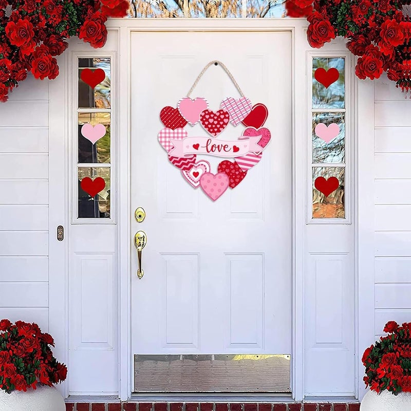 Valentine Door Decorations - Porch Decor Love Heart Sign | Holiday Front Door Hanger - for Outdoor Indoor Living Room Store Cafe Party Wall Window Wedding - Image 3