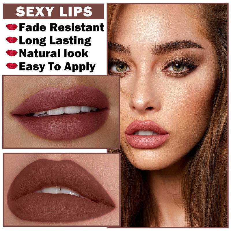 QIUFSSE 4PCS Matte Nude Lipstick Set Natural Moisturizing Red Lipstick Long-lasting Waterproof Lip Stain Velvet Lipstick Set Nude Lip Makeup for Women-03 Pink,06 Rose Bean Paste,07 Fuchsia,08 Dark Red - Image 5